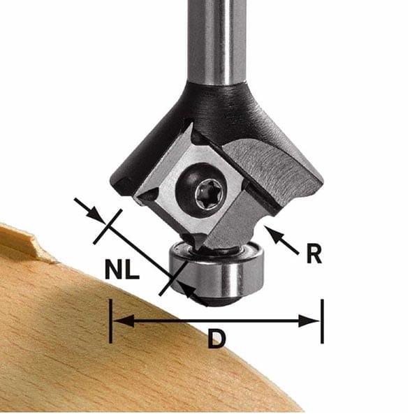 Radius Router Bit - 28 mm D - 3 mm CL - Cutting Radius:1 mm